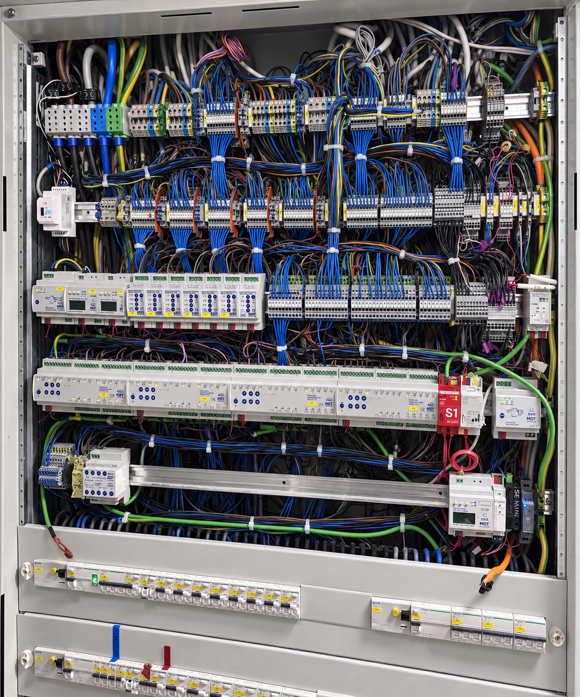 Bestehender KNX-Verteiler zur Analyse und Modernisierung der Gebäudeautomation